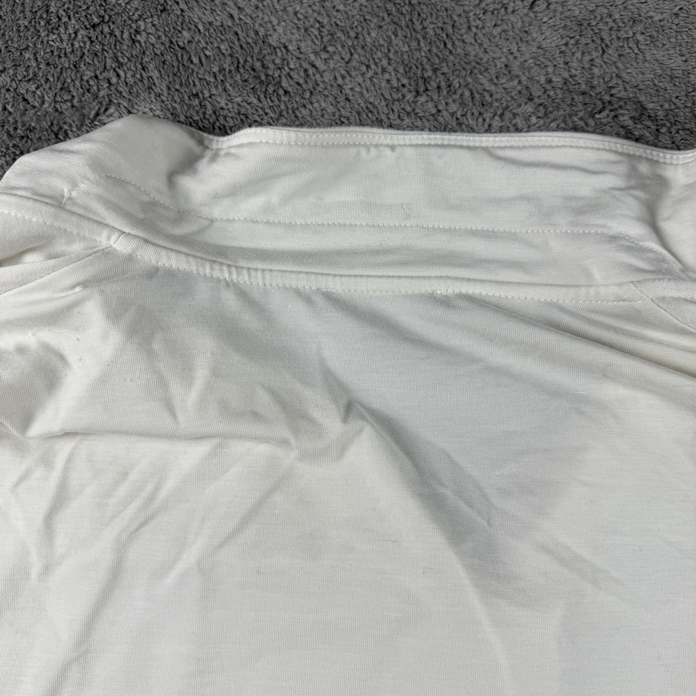 MODERN WORKS Ruched Fitted Short Sleeve Button Up Shirt Womens Medium White - Picture 12 of 13